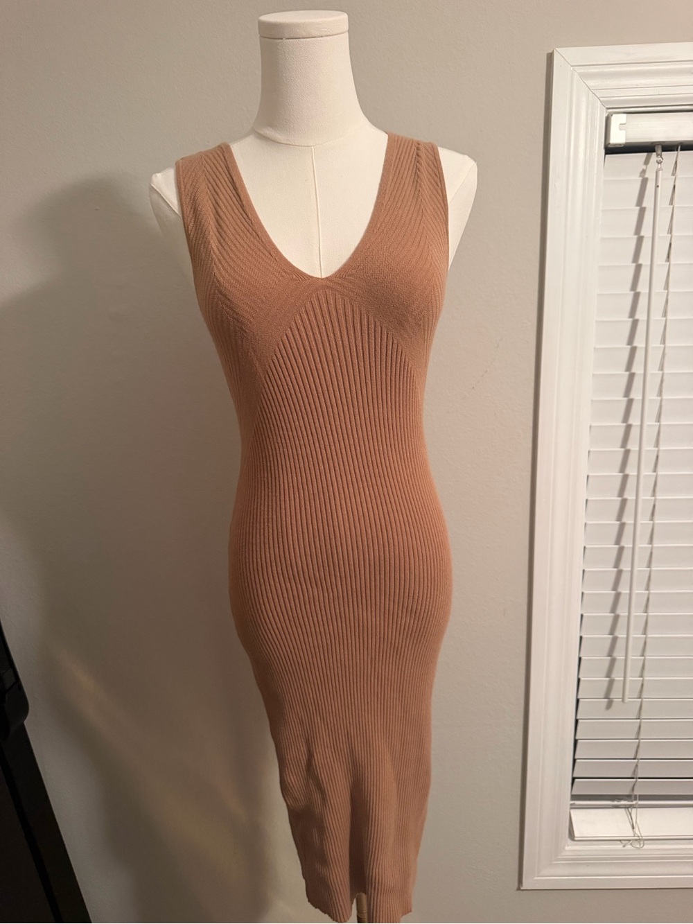 Express Sleeveless Ribbed Midi Dress in Camel Brown